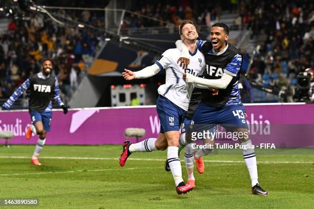 Luciano Vietto of Al Hilal celebrates after scoring the team's third goal during the FIFA Club World Cup Morocco 2022 Semi Final match between...