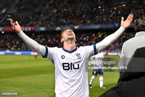 Luciano Vietto of Al Hilal celebrates after scoring the team's third goal during the FIFA Club World Cup Morocco 2022 Semi Final match between...