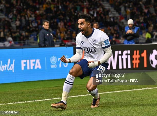 Salem Aldawsari of Al Hilal celebrates after scoring the team's second goal during the FIFA Club World Cup Morocco 2022 Semi Final match between...