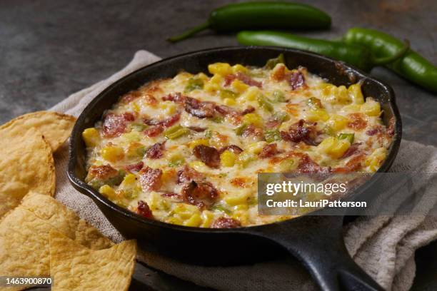 spicy korean corn cheese dip with bacon - cheese sauce stock pictures, royalty-free photos & images