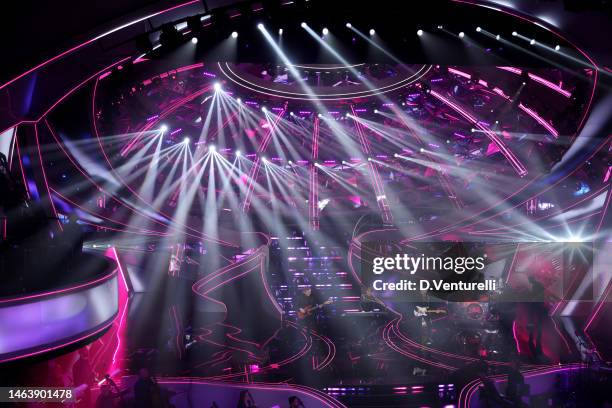 Pooh band attend the 73rd Sanremo Music Festival 2023 at Teatro Ariston on February 07, 2023 in Sanremo, Italy.