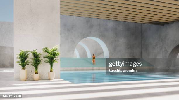 big concrete villa with pool - hot big women stock pictures, royalty-free photos & images