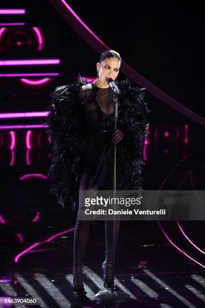 Elodie attends the 73rd Sanremo Music Festival 2023 at Teatro Ariston on February 07, 2023 in Sanremo, Italy.