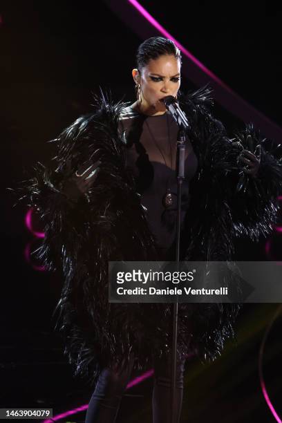 Elodie attends the 73rd Sanremo Music Festival 2023 at Teatro Ariston on February 07, 2023 in Sanremo, Italy.