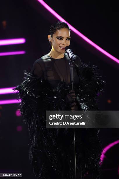 Elodie attends the 73rd Sanremo Music Festival 2023 at Teatro Ariston on February 07, 2023 in Sanremo, Italy.