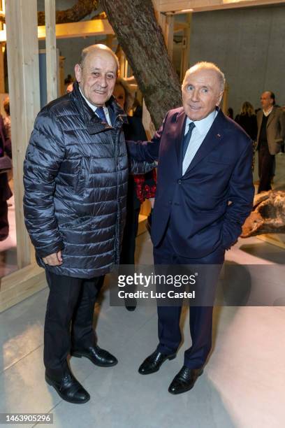 Jean-Yves Le Drian and Francois Pinault attend the opening of the Avant l'Orage exhibition at La Bourse de Commerce on February 07, 2023 in Paris,...