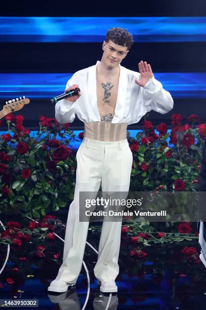 Blanco attends the 73rd Sanremo Music Festival 2023 at Teatro Ariston on February 07, 2023 in Sanremo, Italy.