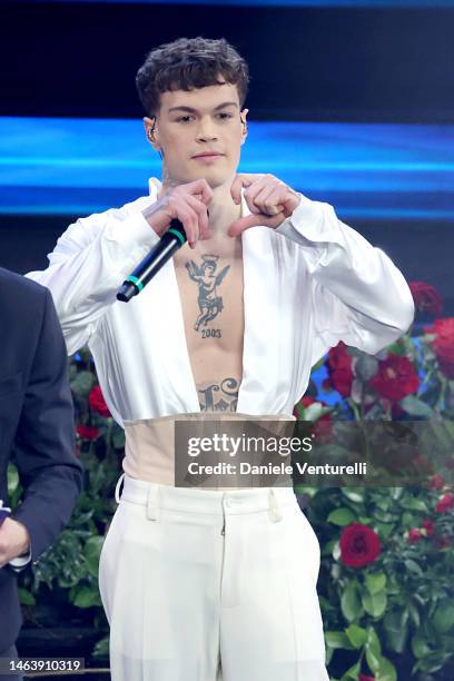 Blanco attends the 73rd Sanremo Music Festival 2023 at Teatro Ariston on February 07, 2023 in Sanremo, Italy.