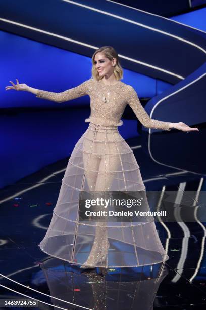 Chiara Ferragni attends the 73rd Sanremo Music Festival 2023 at Teatro Ariston on February 07, 2023 in Sanremo, Italy.