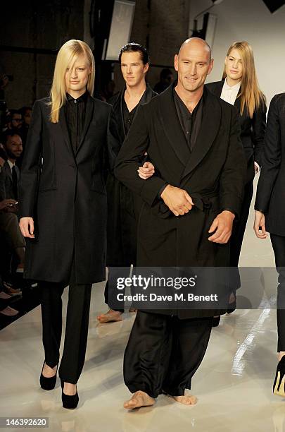 Lawrence Dallaglio walks the runway at the Spencer Hart Spring/Summer 2013 catwalk show during London Collections: Men at the Old Selfridges Hotel on...