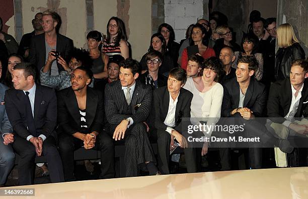 Dermot O'Leary, David Gandy, Brett Anderson, George Craig, Oliver Jackson-Cohen and Jack Fox attend the Spencer Hart Spring/Summer 2013 catwalk show...