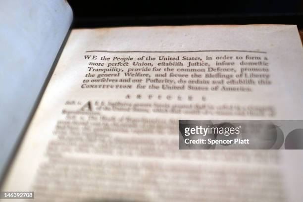 Copy of former President George Washington's personal copy of the Constitution and Bill of Rights is displayed at Christie's auction house on June...