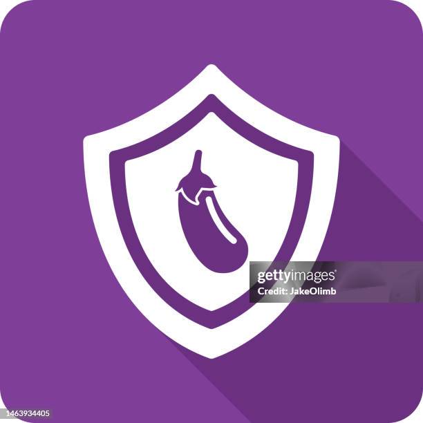 shield eggplant icon silhouette - aubergine emoji stock illustrations