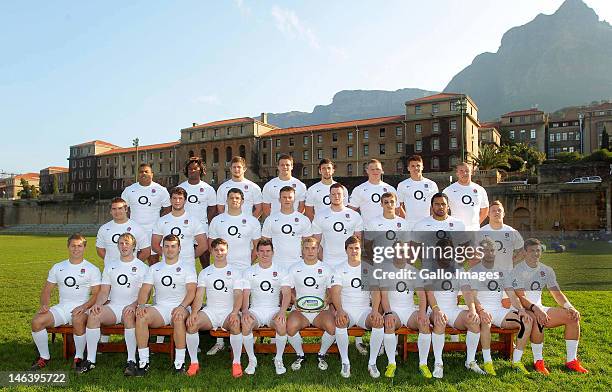 Members of the England U-20 2012 IRB Junior World Championship squad pose Kyle Sinckler, Marland Yarde, Alec Hepburn, Jack Clifford, Tommy Bell, Ross...