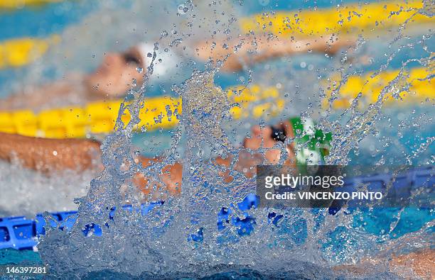 Swimmers take part in a swimming event at the Settecolli Trophy on June 15, 2012 at Rome's Foro Italico. AFP PHOTO / VINCENZO PINTO