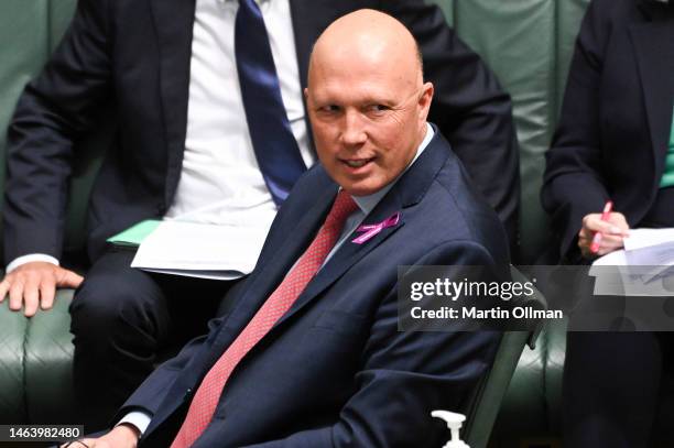 Leader of the Opposition Peter Dutton MP during Question Time Parliament House on February 08, 2023 in Canberra, Australia. The Prime Minister of...