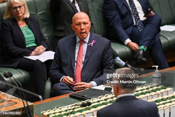 Leader of the Opposition Peter Dutton MP during Question Time Parliament House on February 08, 2023 in Canberra, Australia. The Prime Minister of...