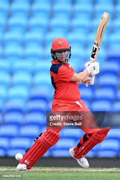 Bridget Patterson of the Scorpions bats during the WNCL match between Tasmania and South Australia at Blundstone Arena, on February 08 in Hobart,...