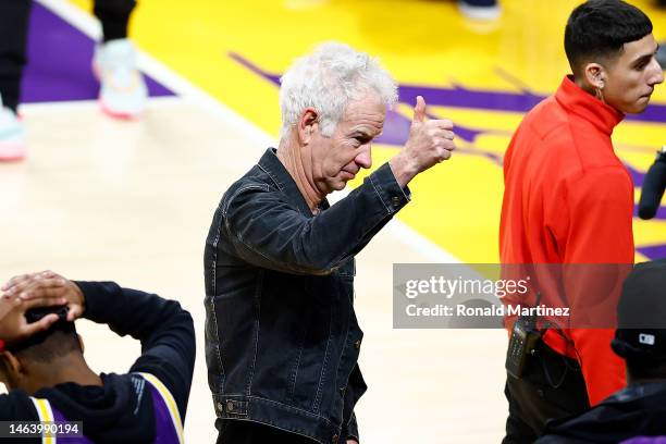 John McEnroe attends the game between the Los Angeles Lakers and the Oklahoma City Thunder at Crypto.com Arena on February 07, 2023 in Los Angeles,...