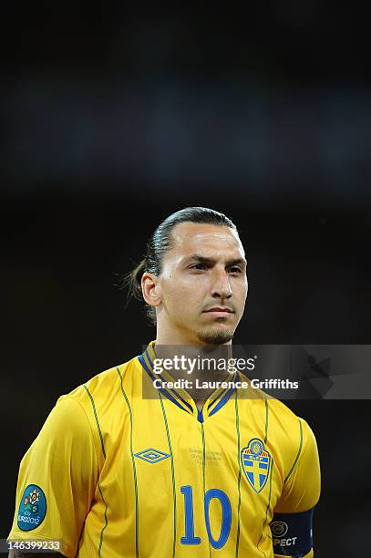 Zlatan Ibrahimovic of Sweden looks on during the UEFA EURO 2012 group D match between Sweden and England at The Olympic Stadium on June 15, 2012 in...