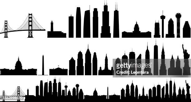 amerikanische skyline (alle gebäude sind komplett und beweglich) - chicago loop stock-grafiken, -clipart, -cartoons und -symbole