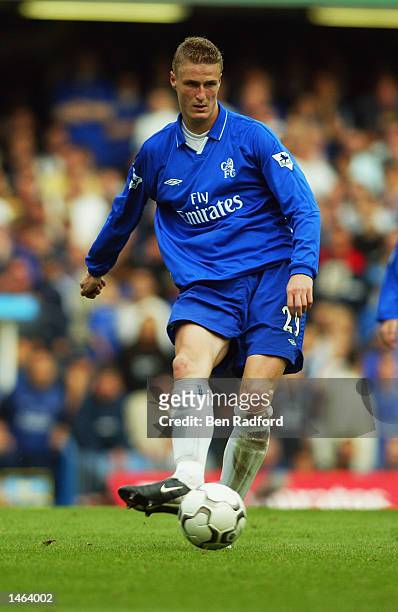 Robert Huth of Chelsea in action during the FA Barclaycard Premiership match between Chelsea and West Ham United at Stamford Bridge in London,...