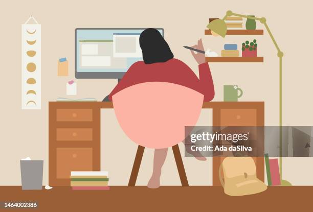 bildbanksillustrationer, clip art samt tecknat material och ikoner med work at home - skrivbordsprydnad