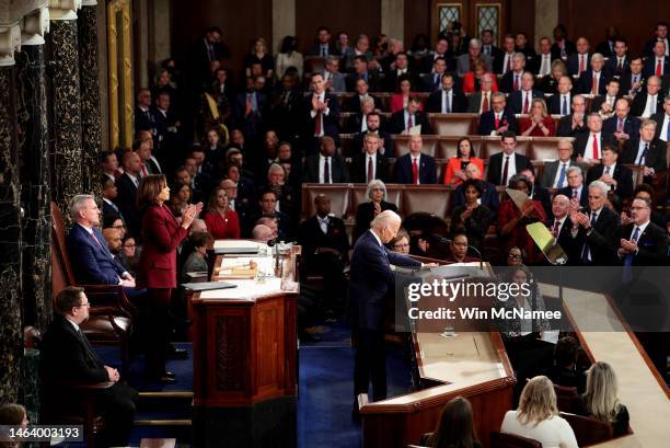 President Joe Biden delivers his State of the Union address during a joint meeting of Congress in the House Chamber of the U.S. Capitol on February...