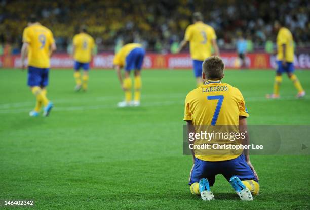 Sebastian Larsson of Sweden sits dejected during the UEFA EURO 2012 group D match between Sweden and England at The Olympic Stadium on June 15, 2012...