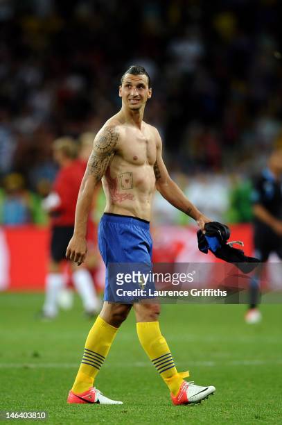 Zlatan Ibrahimovic of Sweden looks on at the final whistle during the UEFA EURO 2012 group D match between Sweden and England at The Olympic Stadium...
