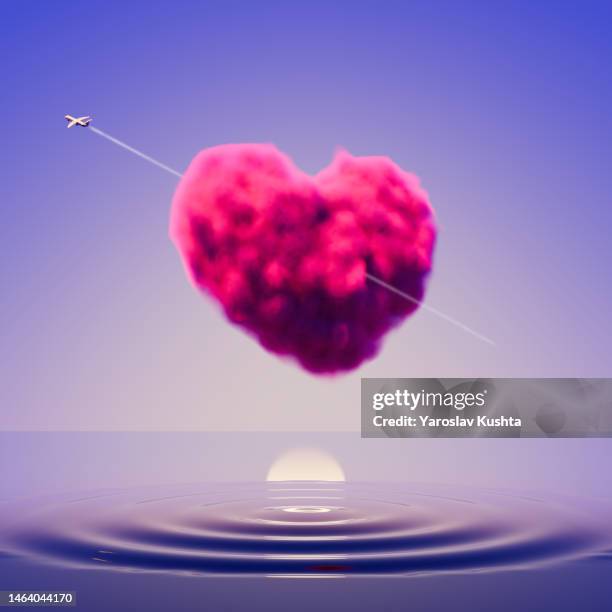 pink love heart cloud over the sea valentine love cgi- stock photo - february background stock-fotos und bilder