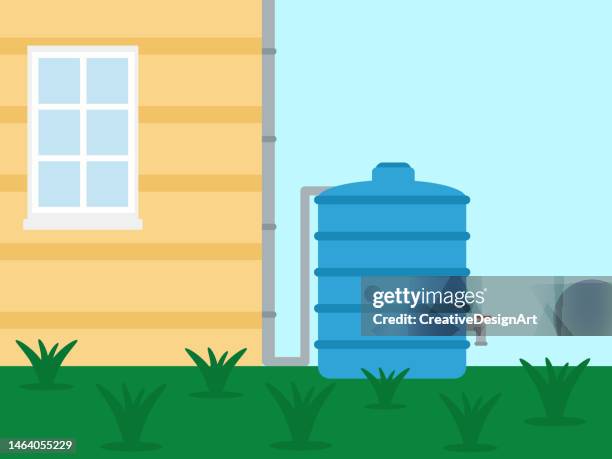 rainwater tank in garden - water tower storage tank stock illustrations