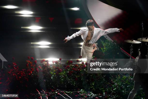 Italian singer Blanco at 73 Sanremo Music Festival. First Evening. Sanremo , February 7th, 2023