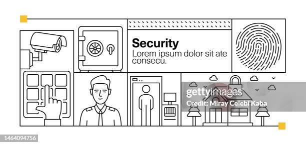 security line icon set and banner design - remote guarding stock illustrations