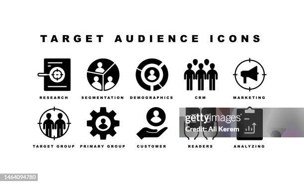 target audience, market, consumer, customer, strategy icons - audience targeting stock illustrations