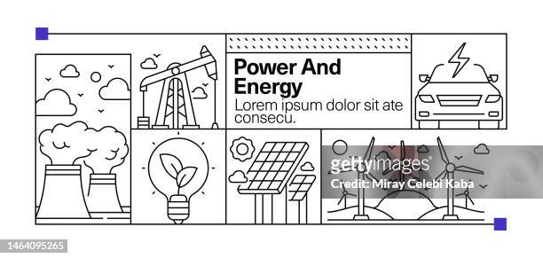 power and energy line icon set and banner design - tesla truck stock illustrations
