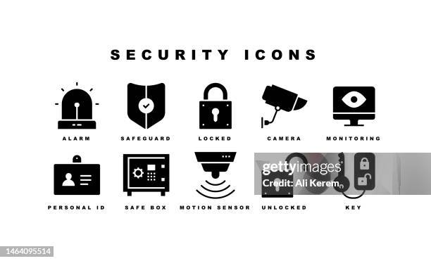 security, personal id, surveillance, alarm, safebox icons - sheriff vector stock illustrations