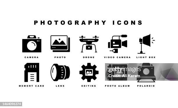 photography, camera, photographer, photos, lens icons - instant camera icon stock illustrations