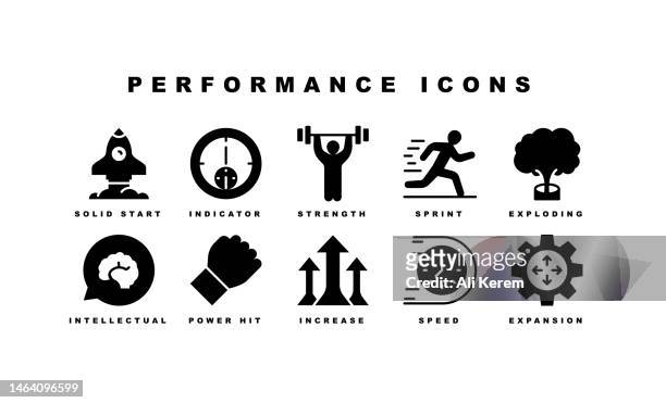 performance, focusing, mental performance, speed, strength icons - authority stock illustrations