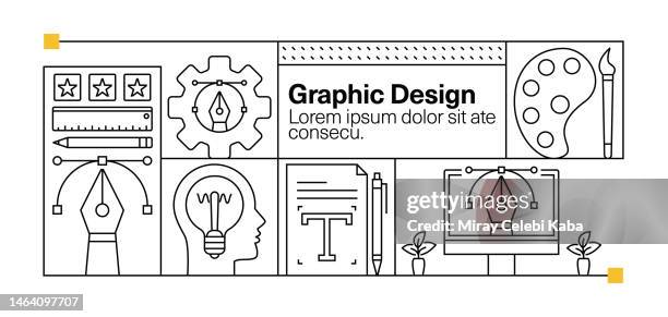graphic design line icon set and banner design - web designer logo stock illustrations