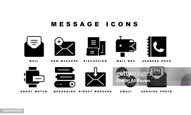 message, speech bubbles, incoming call, text message, mail, text emoji icons - commentator stock illustrations