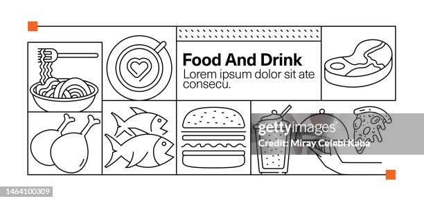 food and drink line icon set and banner design - drinking milkshake stock illustrations