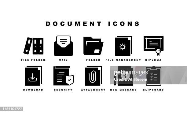 dokument-, ordner-, e-mail-, vertrags-, berichtssymbole - dokumentation stock-grafiken, -clipart, -cartoons und -symbole