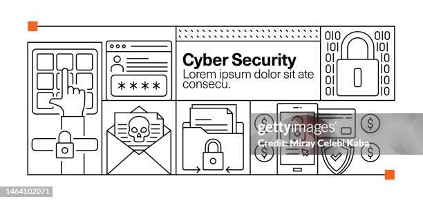cyber security line icon set und banner design - pin eingabe stock-grafiken, -clipart, -cartoons und -symbole