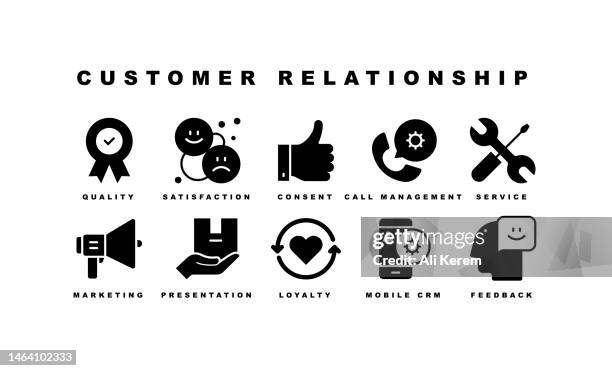 customer relationship, quality, satisfaction, marketing, support icons - loyalty stock illustrations