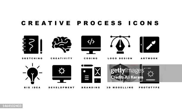 creative process, vector, big idea, coding icons - web design stock illustrations