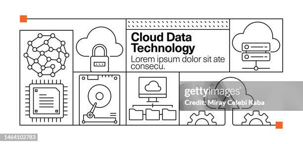 cloud data technology line icon set and banner design - application developer stock illustrations
