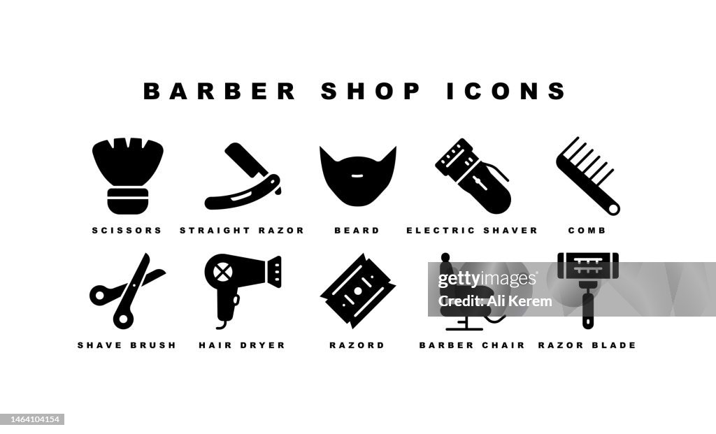 理髪店, 理髪店, くし, ヘアドライヤー, カミソリの刃, ヘアアイコン