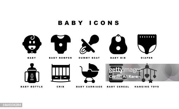 baby, crib, dummy beat, baby bootle, baby carriage icons - baby goods stock illustrations