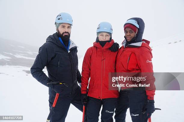 Emma Willis, Oti Mabuse and Rylan Clark training for their upcoming Red Nose Day challenge ‘Frozen: Emma, Oti and Rylan's Red Nose Day Challenge on...